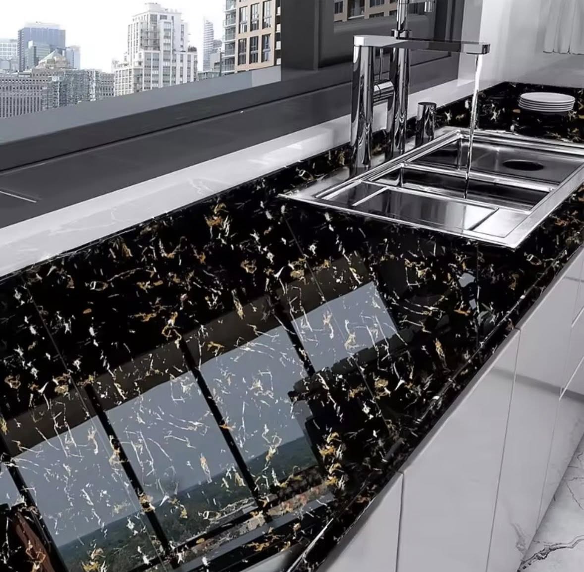 image of kitchen sink area with tiles